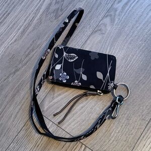 Elegant Floral Black Wallet and Lanyard by Vera Bradley